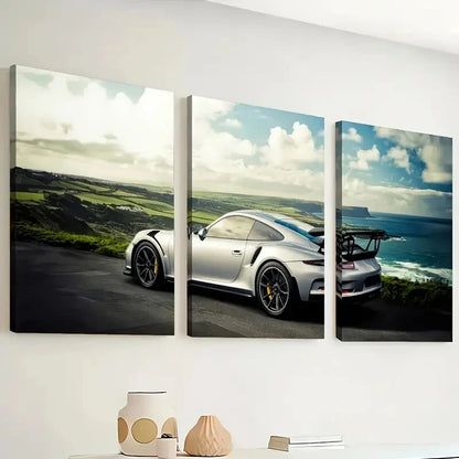 3pcs Sports Cars And Vehicles In Sunny Perfect Wall Art Set Canvas Framed 40x60cm - High Quality Print 100% Australian Made Wall Canvas Ready to Hang