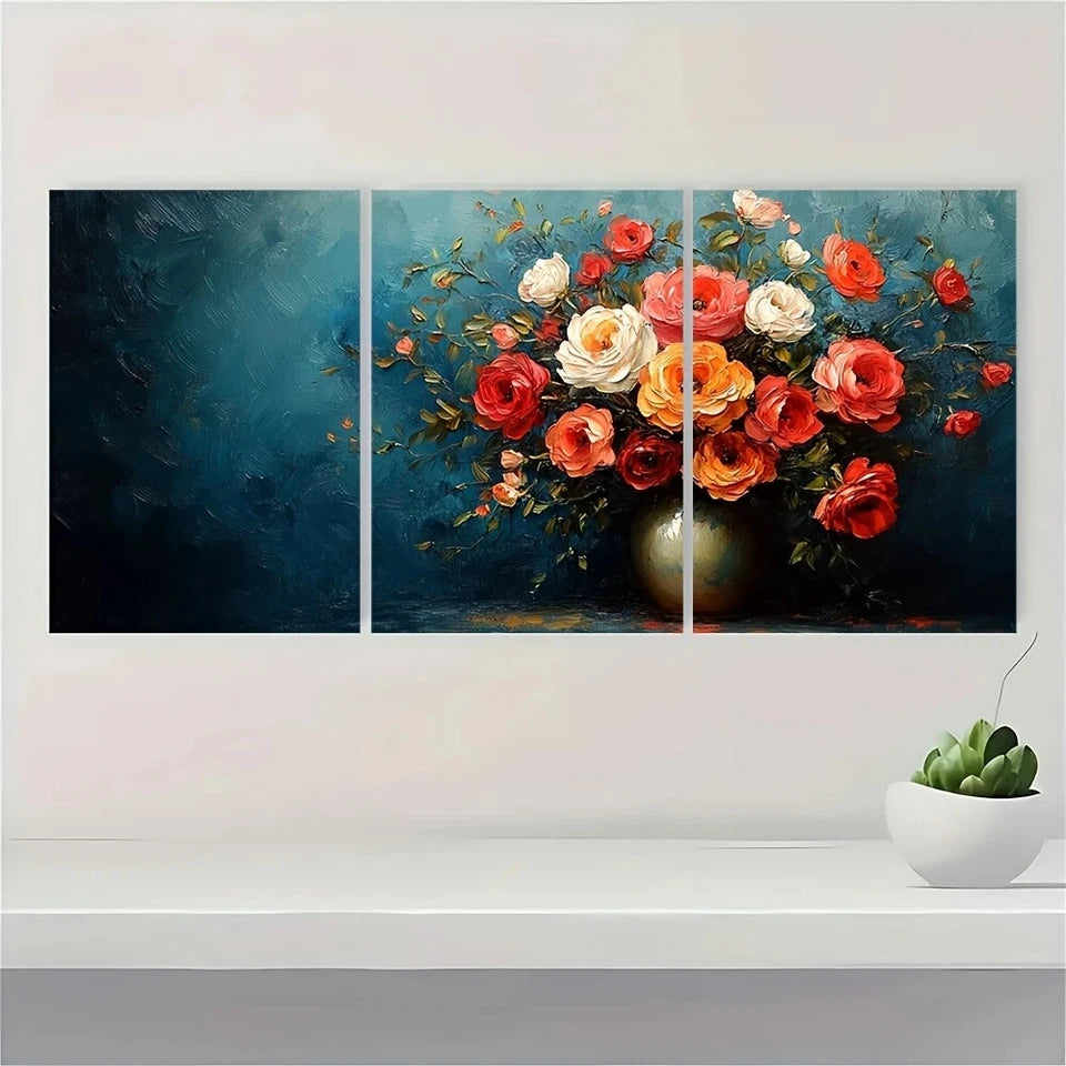 3pcs Paint Floral Still Life Pot Metal Print Ready to Hang Art