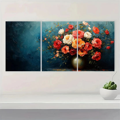 3pcs Paint Floral Still Life Pot Metal Print Ready to Hang Art