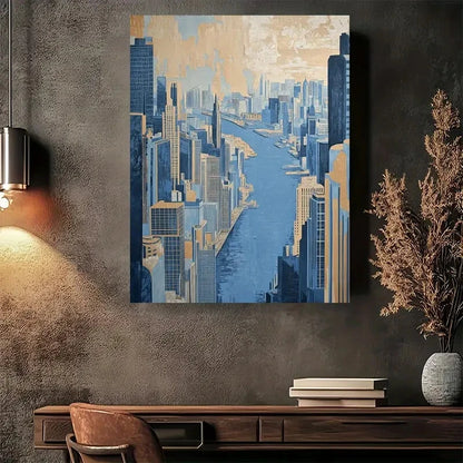 Beautiful Modern Vintage Cityscape Blue & Beige 40x60cm Metal Print Ready to Hang