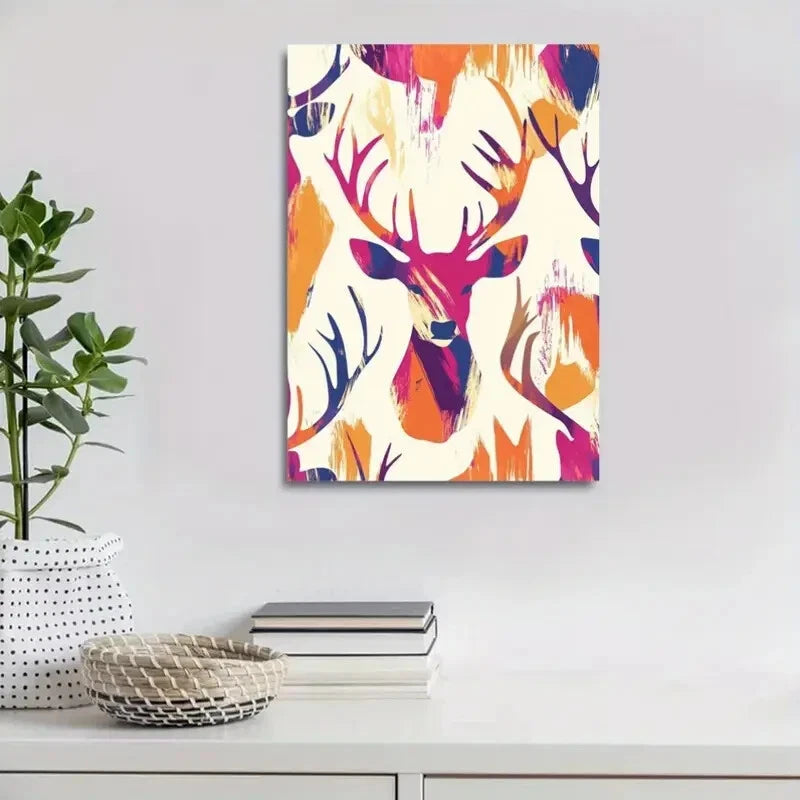 Charming Wildlife Pattern Abstract Deer Painting 40x60cm Metal Print Ready to Hang