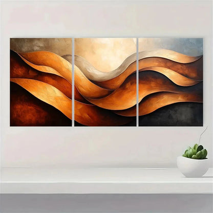 3pcs Modern Abstract Swirling Brown Metal Print Ready to Hang Art