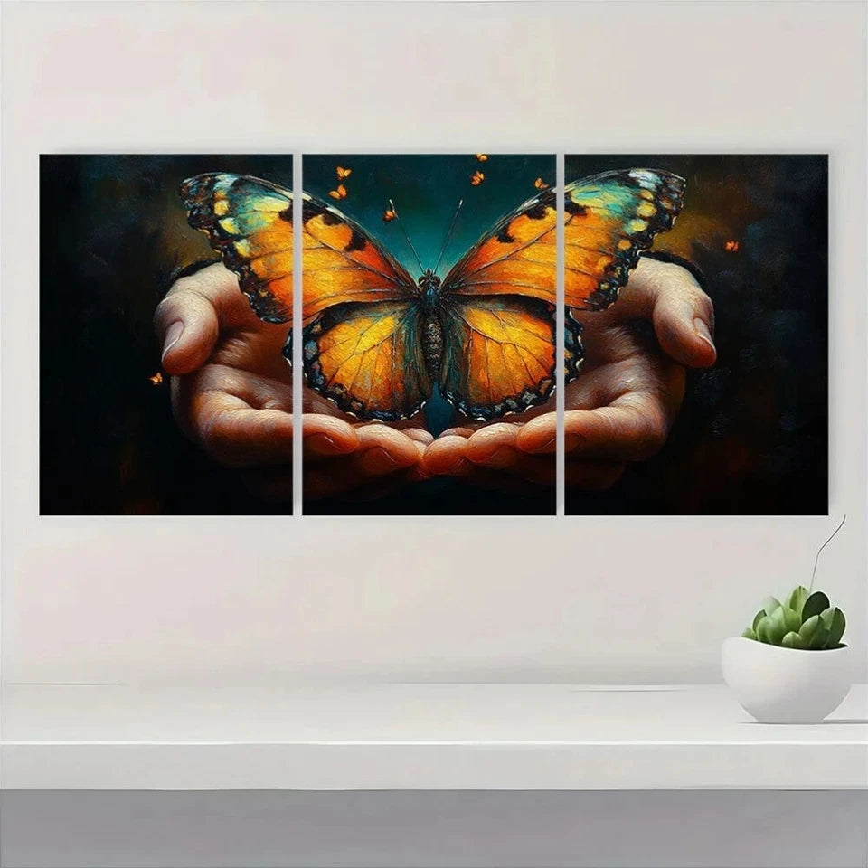 3pcs Golden Black Butterfly On Hand Metal Print Ready to Hang Art