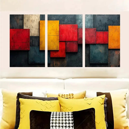 3pcs Color Block Bauhaus Geometric Abstract Metal Print Ready to Hang Art