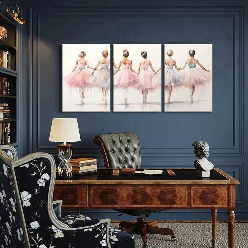 3pcs Ballet Dancers Watercolor Style Art Metal Print Ready to Hang Art