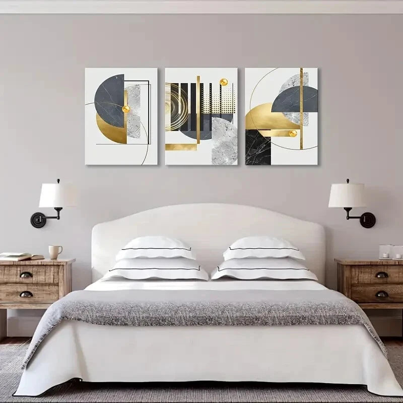 3pcs Modern Geometric Marble Texture Metal Print Ready to Hang Art