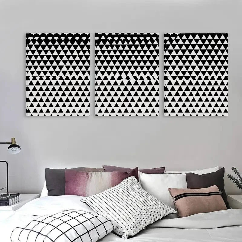 3pcs Black & White Geometric Triangle Pattern   Wall Art Set Canvas Framed 60x90cm - High Quality Print 100% Australian Made Wall Canvas Ready to Hang