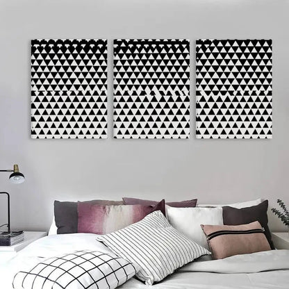 3pcs Black & White Geometric Triangle Pattern   Wall Art Set Canvas Framed 60x90cm - High Quality Print 100% Australian Made Wall Canvas Ready to Hang