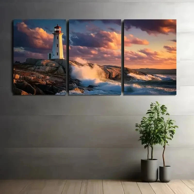 3pcs Lighthouse Sea Coastal Accent Metal Print Ready to Hang Art