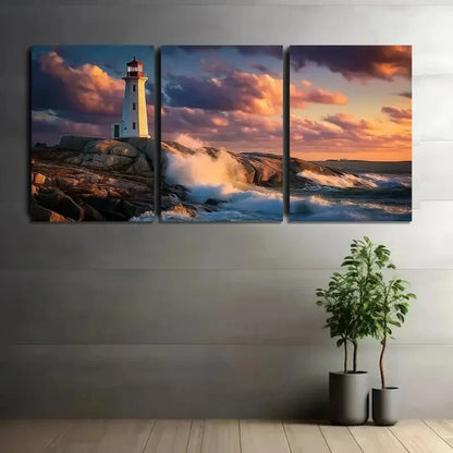 3pcs Lighthouse Sea Coastal Accent Metal Print Ready to Hang Art