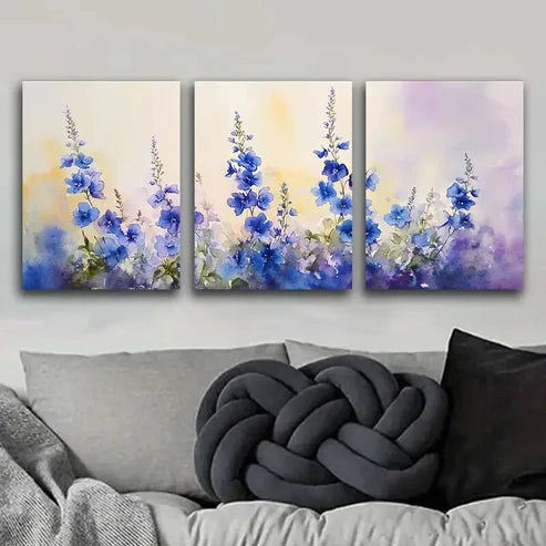 3pcs Blue Flower Watercolor Nature Perfect Wall Perfect Wall Art Set Canvas Unframed - High Quality Print 100% Australian Made Wall Canvas