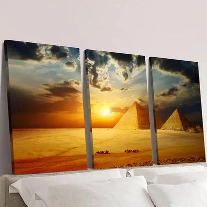 3pcs Cairo Egyptian Pyramids Desert Painting Wall Art Set Canvas Framed 40x60cm - High Quality Print 100% Australian Made Wall Canvas Ready to Hang