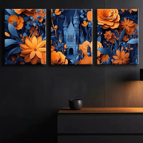 3pcs Luxurious Floral Colorful Pattern Perfect Wall Art Set Canvas Unframed - High Quality Print 100% Australian Made Wall Canvas