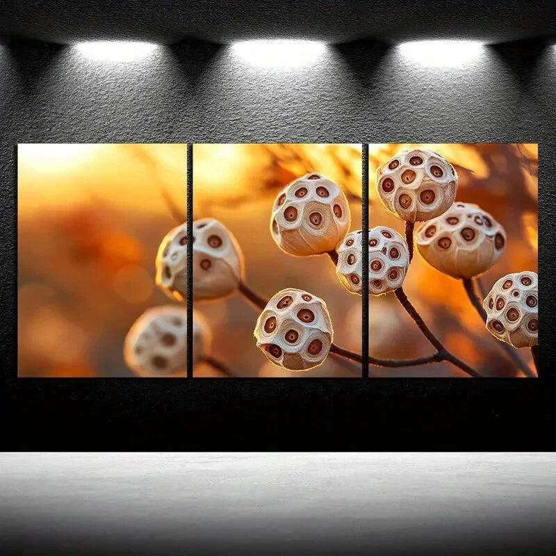3pcs Fallen Leaves & Lotus Pods Metal Print Ready to Hang Art