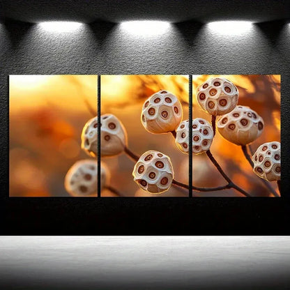 3pcs Fallen Leaves & Lotus Pods Metal Print Ready to Hang Art