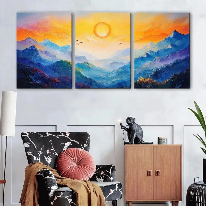 3pcs Sunrise Sun Scenery Series Painting Metal Print Ready to Hang Art