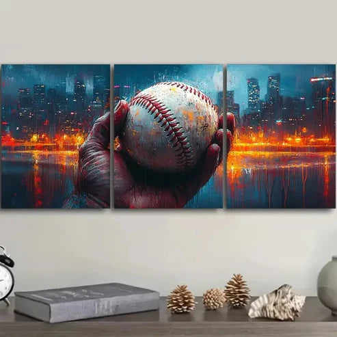 3pcs Baseball Holding Wall Art Set Canvas Unframed - High Quality Print 100% Australian Made Wall Canvas - Bella Home Decor
