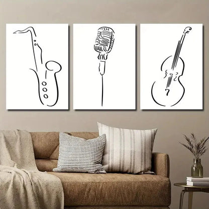3pcs Minimalist Black  White Saxophone Perfect Wall Art Set Canvas Framed 40x60cm - High Quality Print 100% Australian Made Wall Canvas Ready to Hang