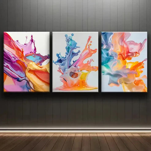 3pcs Colorful Splashes Design Modern Perfect Wall Art Set Canvas Unframed - High Quality Print 100% Australian Made Wall Canvas