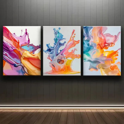 3pcs Colorful Splashes Design Modern Perfect Wall Art Set Canvas Unframed - High Quality Print 100% Australian Made Wall Canvas