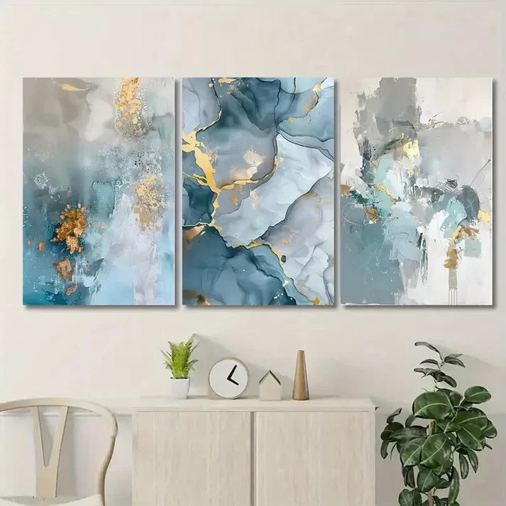 3pcs Abstract Canvas Art with Golden Wall Art Set Canvas Unframed - High Quality Print 100% Australian Made Wall Canvas