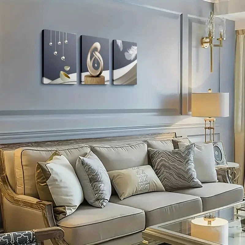 3pcs Modern Spheres & Feather Abstract Perfect Wall Art Set Canvas Framed 40x60cm - High Quality Print 100% Australian Made Wall Canvas Ready to Hang