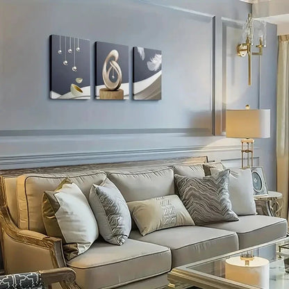 3pcs Modern Spheres & Feather Abstract Perfect Wall Art Set Canvas Framed 40x60cm - High Quality Print 100% Australian Made Wall Canvas Ready to Hang