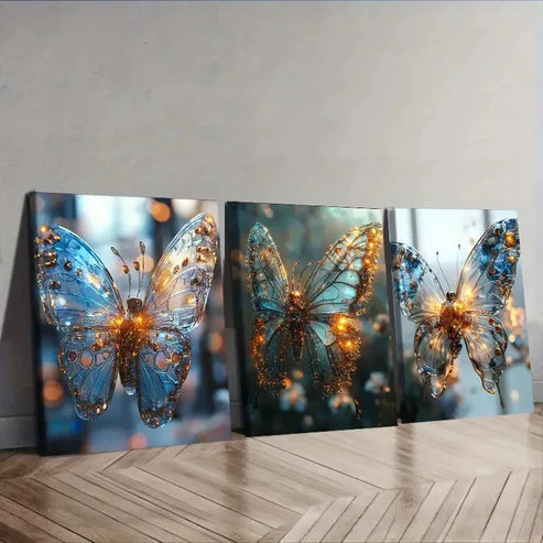 3pcs Mechanical Butterfly Wall Art Set Canvas Unframed - High Quality Print 100% Australian Made Wall Canvas