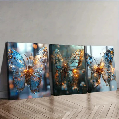 3pcs Mechanical Butterfly Wall Art Set Canvas Unframed - High Quality Print 100% Australian Made Wall Canvas