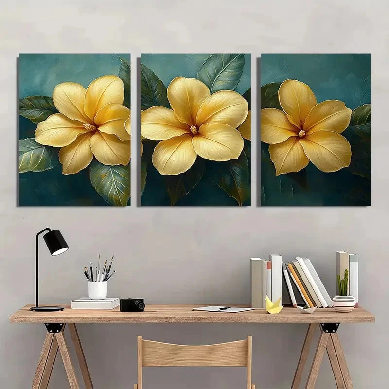 3pcs Allamanda Yellow Flower Tropical Perfect Wall Art Set Canvas Framed 40x60cm - High Quality Print 100% Australian Made Wall Canvas Ready to Hang
