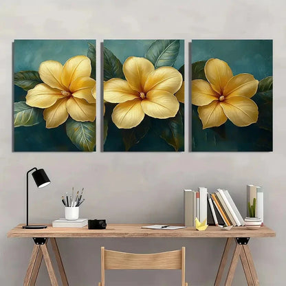 3pcs Allamanda Yellow Flower Tropical Perfect Wall Art Set Canvas Framed 40x60cm - High Quality Print 100% Australian Made Wall Canvas Ready to Hang