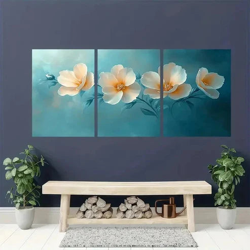 3pcs Elegant Beige Freesia Floral Wall Art Canvas Unframed - High Quality Print 100% Australian Made Wall Canvas