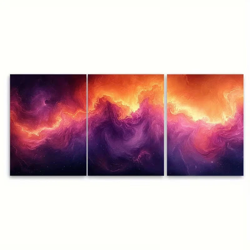 3pcs Abstract Warm Oranges Purples Metal Print Ready to Hang Art
