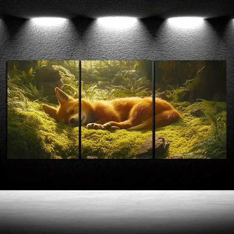 3pcs Sleeping Dog in the Forest Metal Print Ready to Hang Art