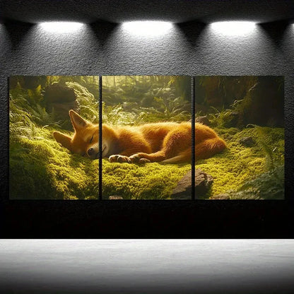 3pcs Sleeping Dog in the Forest Metal Print Ready to Hang Art