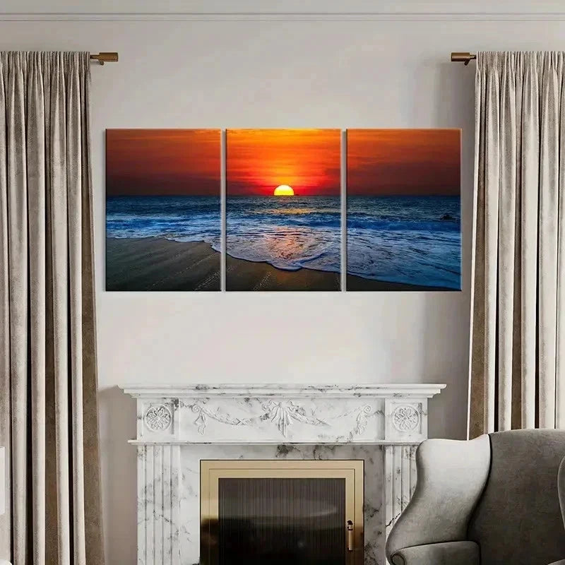 3pcs Seaside Sunset Beach Scene Nature Wall Art Set Canvas Framed 40x60cm - High Quality Print 100% Australian Made Wall Canvas Ready to Hang