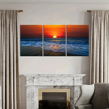 3pcs Seaside Sunset Beach Scene Nature Wall Art Set Canvas Framed 40x60cm - High Quality Print 100% Australian Made Wall Canvas Ready to Hang