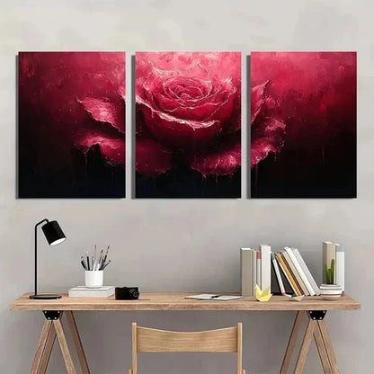 3pcs Dark Red Rose with Dripping Paint Wall Art Canvas Unframed - High Quality Print 100% Australian Made Wall Canvas