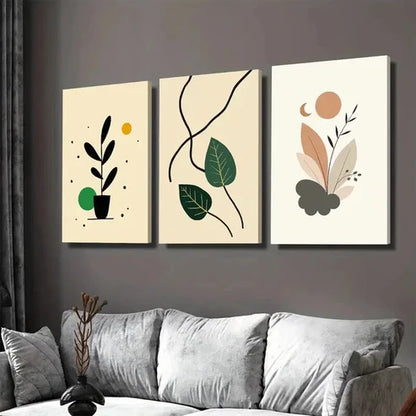 3pcs Modern Abstract Botanical Minimalist Leaf Wall Art Set Canvas Unframed - High Quality Print 100% Australian Made Wall Canvas