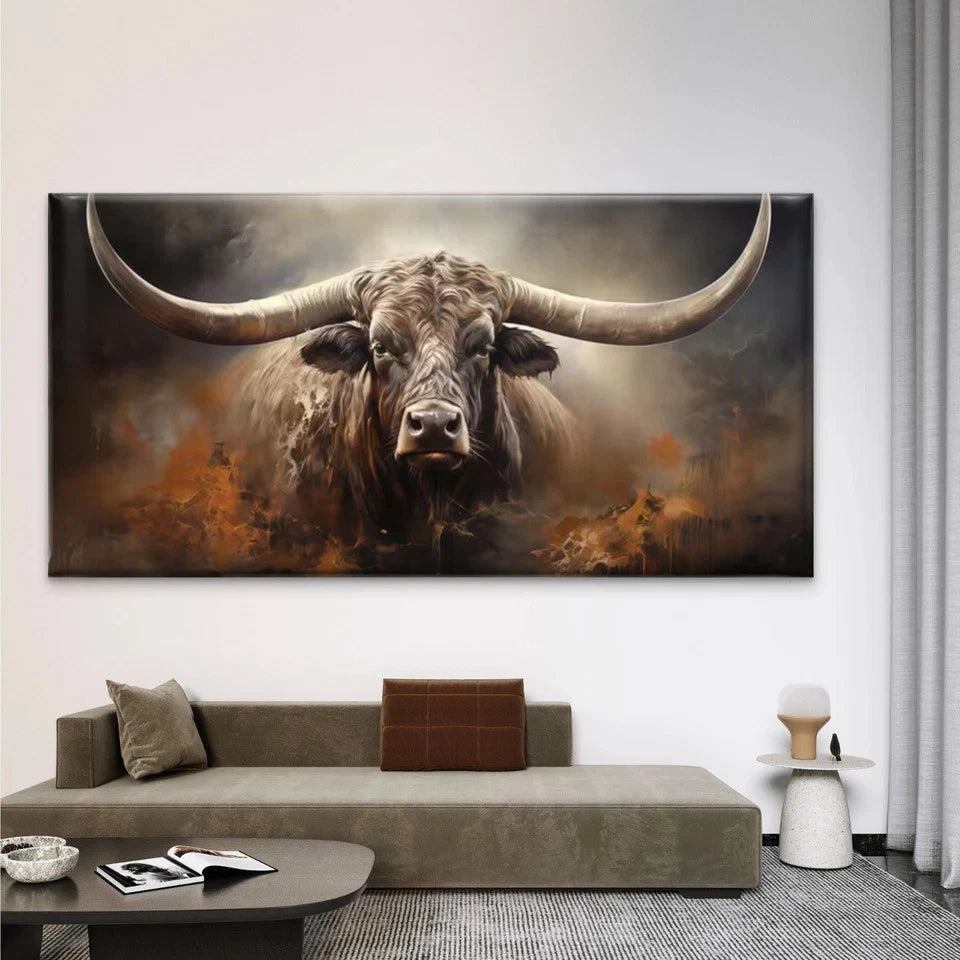 Classic Wild Bull Painting Wall Art Canvas Office Home Room Framed 120x60cm