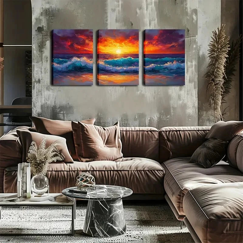 3pcs Shines  The Fierce Waves Exquisite Perfect Wall Art Set Canvas Framed 40x60cm - High Quality Print 100% Australian Made Wall Canvas Ready to Hang
