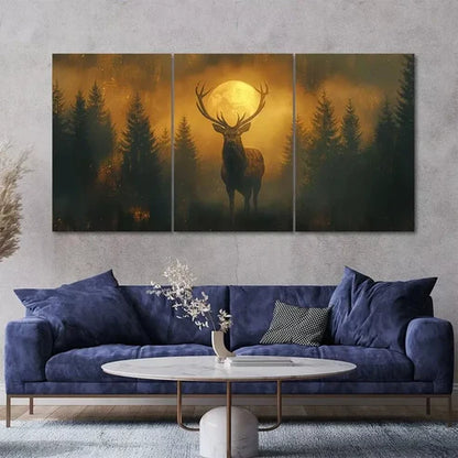 Mysterious Red Deer Stag Standing in a Foggy Forest Wall Art Set Canvas Unframed - High Quality Print 100% Australian Made Wall Canvas