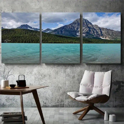 3pcs Snow Capped Peaks Waters and Forest Metal Print Ready to Hang Art