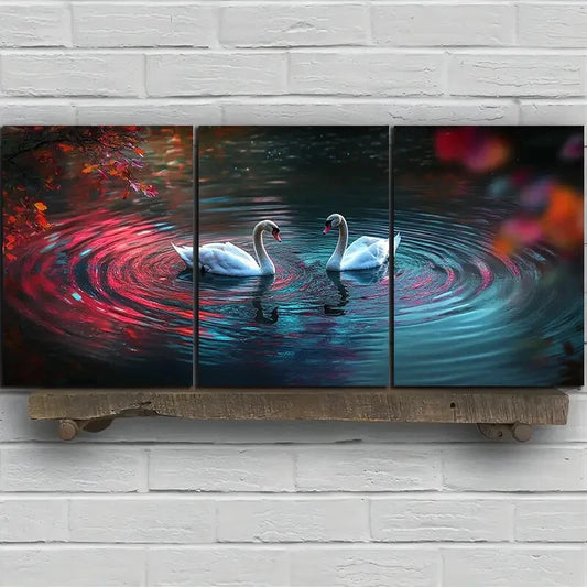 3pcs Black and White Swan Painting Metal Print Ready to Hang Art