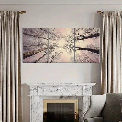 3pcs Abstract Forest Canopy with Pink Hues Metal Print Ready to Hang Art
