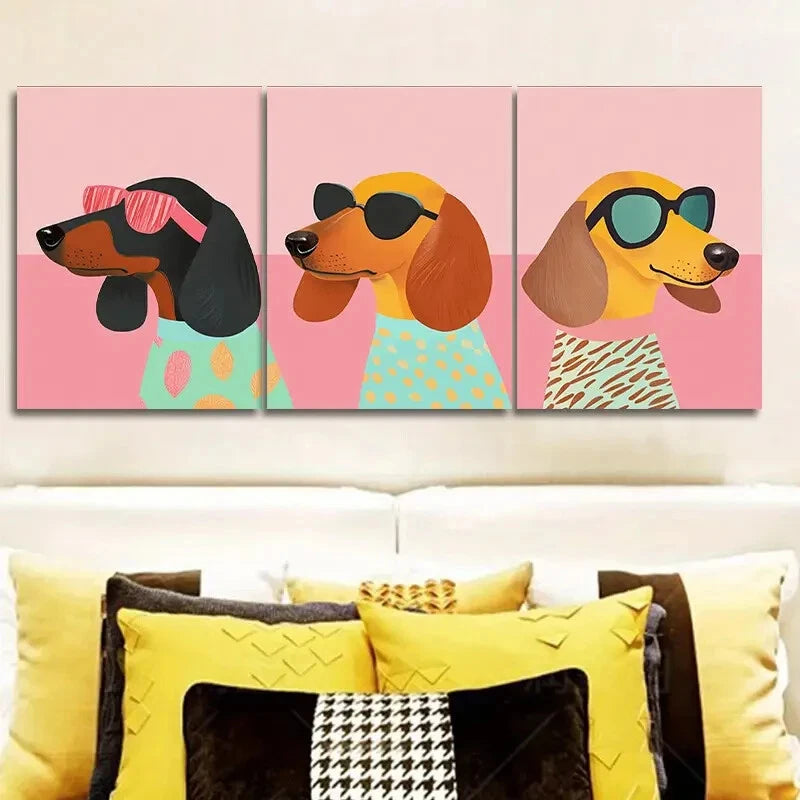 3pcs Dog Glasses & Stylish Outfits Perfect Wall Art Set Canvas Framed 40x60cm - High Quality Print 100% Australian Made Wall Canvas Ready to Hang