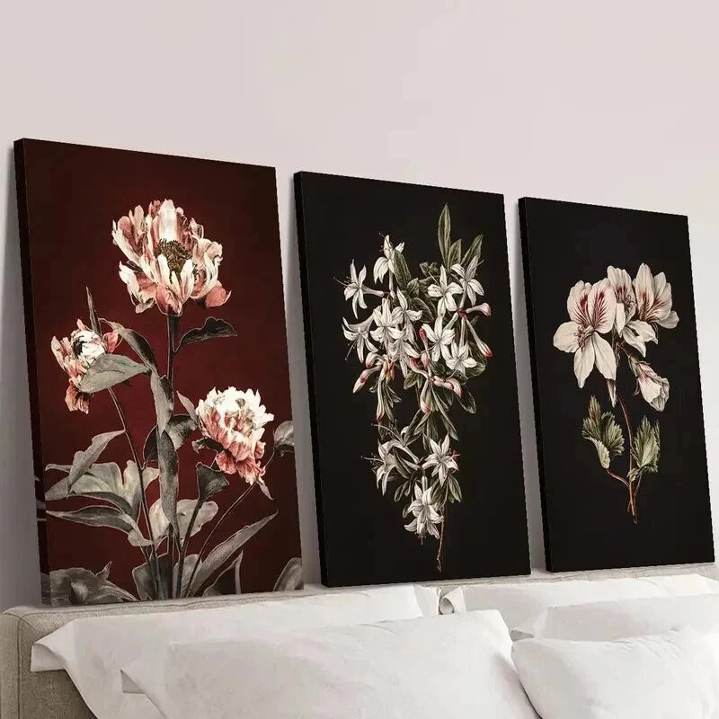 3pcs Botanical Flowers Artwork Portrait Wall Art Set Canvas Framed 50x70cm - High Quality Print 100% Australian Made Wall Canvas Ready to Hang