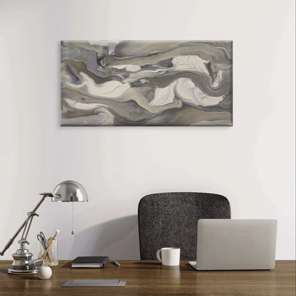 Neutral Grey Liquid Marble Swirl Wall Art Canvas Office Home Framed 120x60cm
