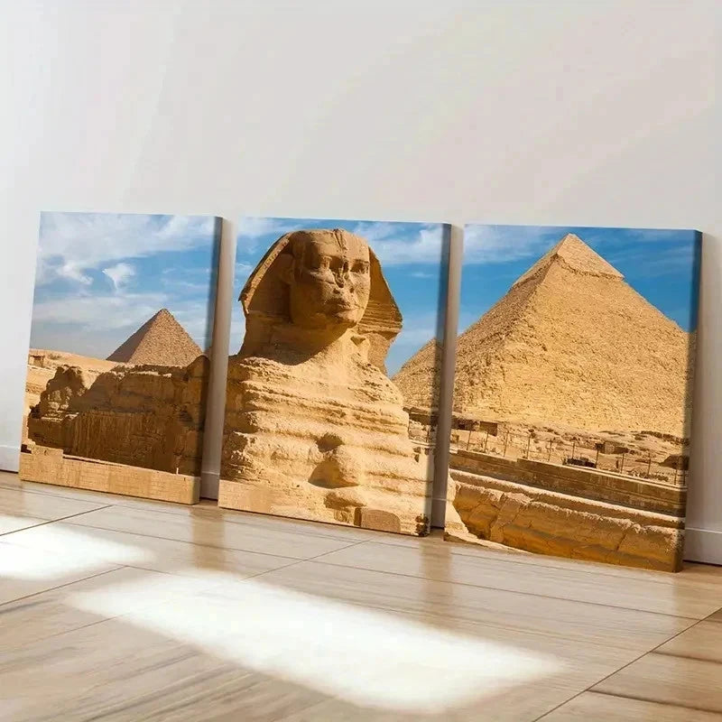 3pcs Egyptian Scenery Sphinx Pyramids Wall Art Set Canvas Framed 40x60cm - High Quality Print 100% Australian Made Wall Canvas Ready to Hang