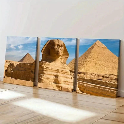 3pcs Egyptian Scenery Sphinx Pyramids Wall Art Set Canvas Framed 40x60cm - High Quality Print 100% Australian Made Wall Canvas Ready to Hang